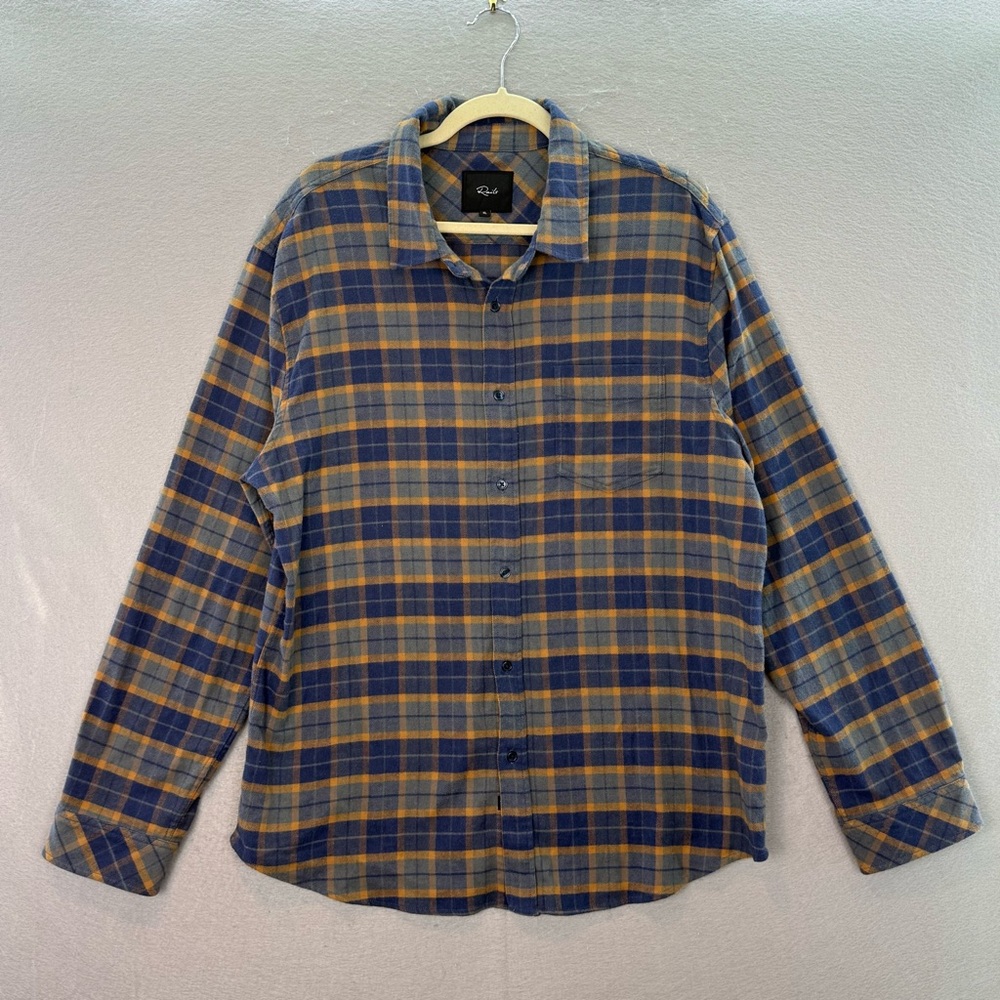 Rails -‎ Men’s blue brown plaid flannel cotton blend button down shirt top SZ XL